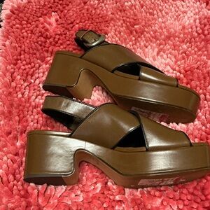 Vince Brown Leather Platform Slingback Sandals